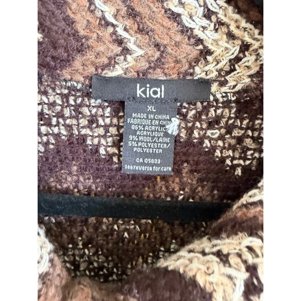 Anthropolgie Kial Chevron Knit Cardigan Sweater XL Brown‎ Zig Zag Wool Longline